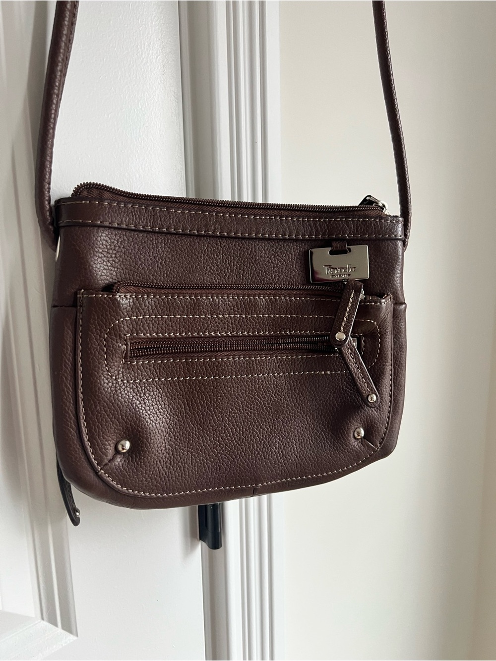 Tignanello Dark Brown Textured Leather Crossbody Wallet